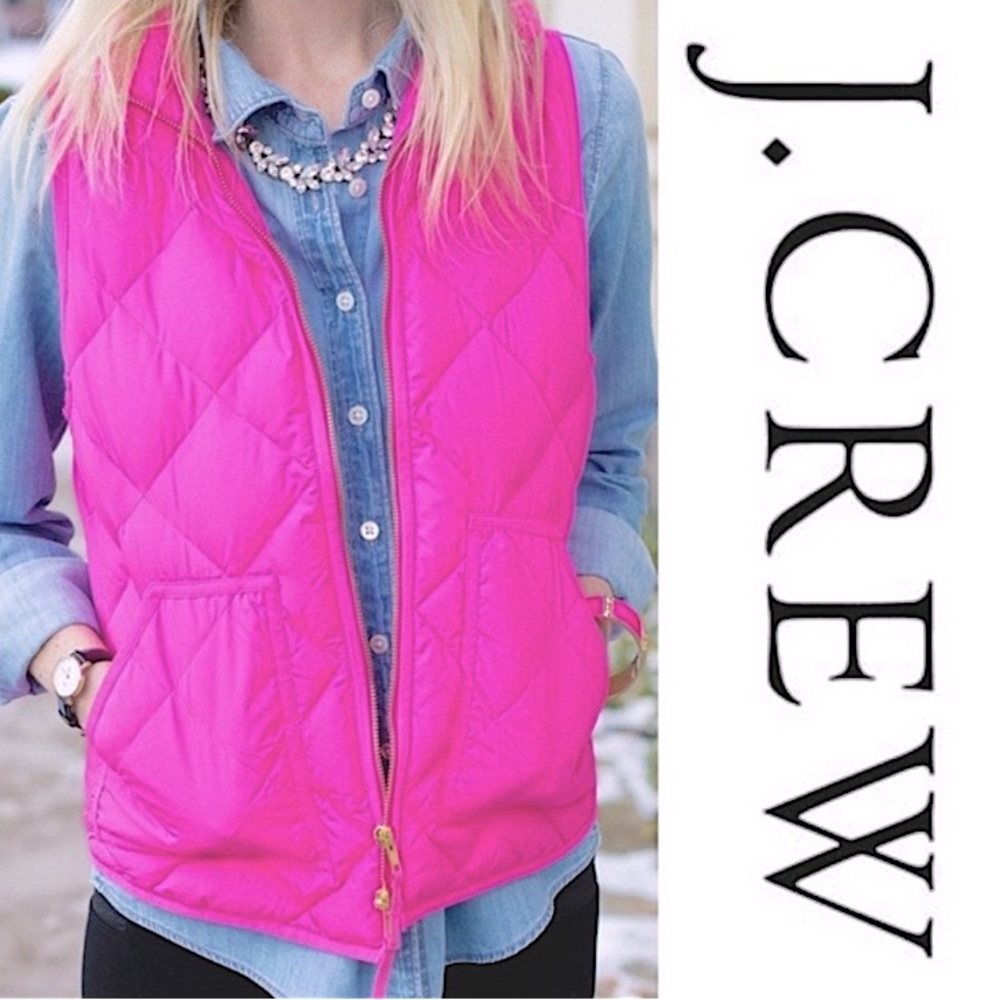 J. CREW Excursion Puffer Vest 70% Down Hot Pink - XS - Picture 1 of 11